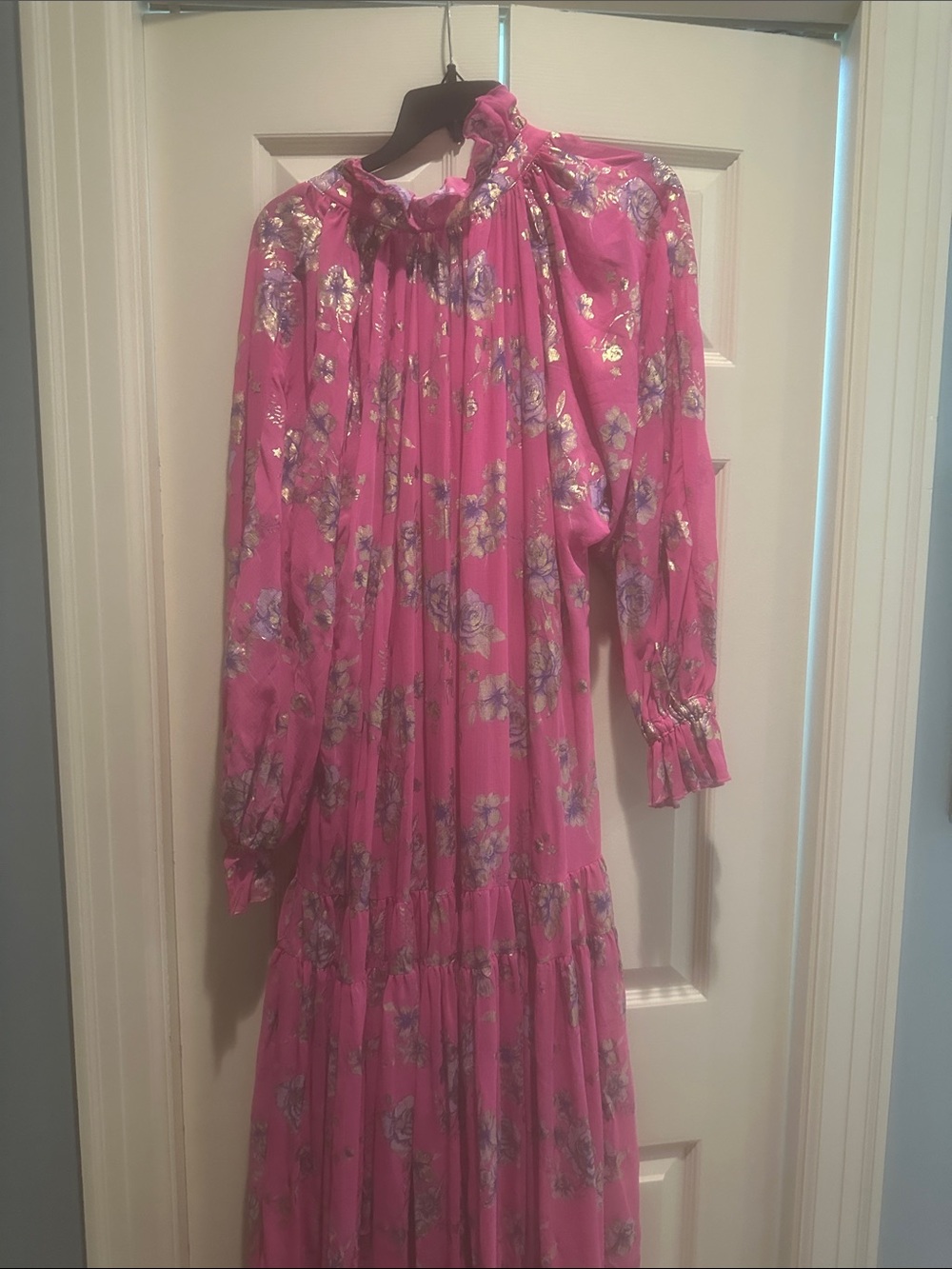 Free People Floral Tie-Neck Long Sleeve Midi Dress - Pink - Picture 5 of 6